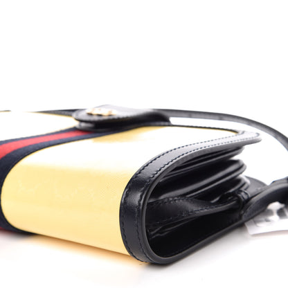 Gucci Crystal Monogram Plutone Calfskin Web Ophidia Flap Messenger Bag Straw Yellow Blue 11 of 13