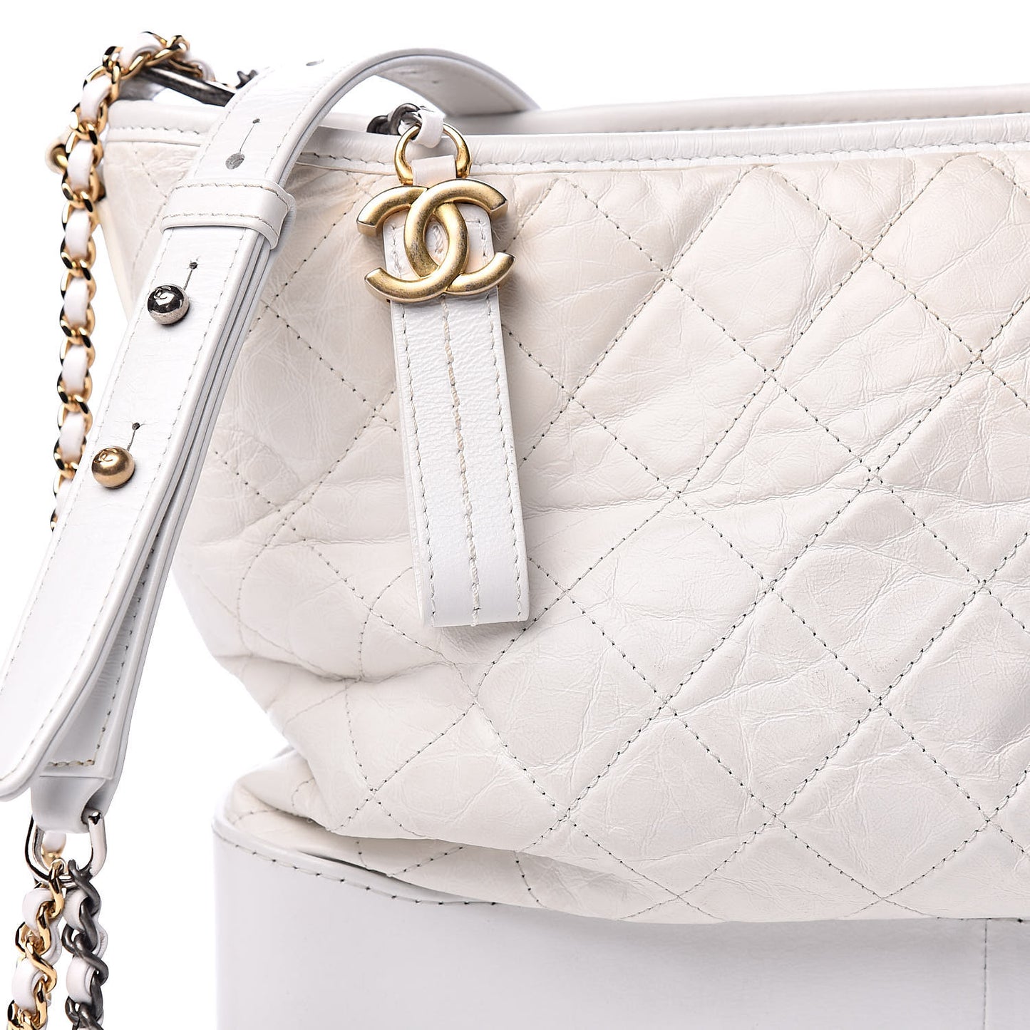 Aged Calfskin Quilted Large Gabrielle Hobo White