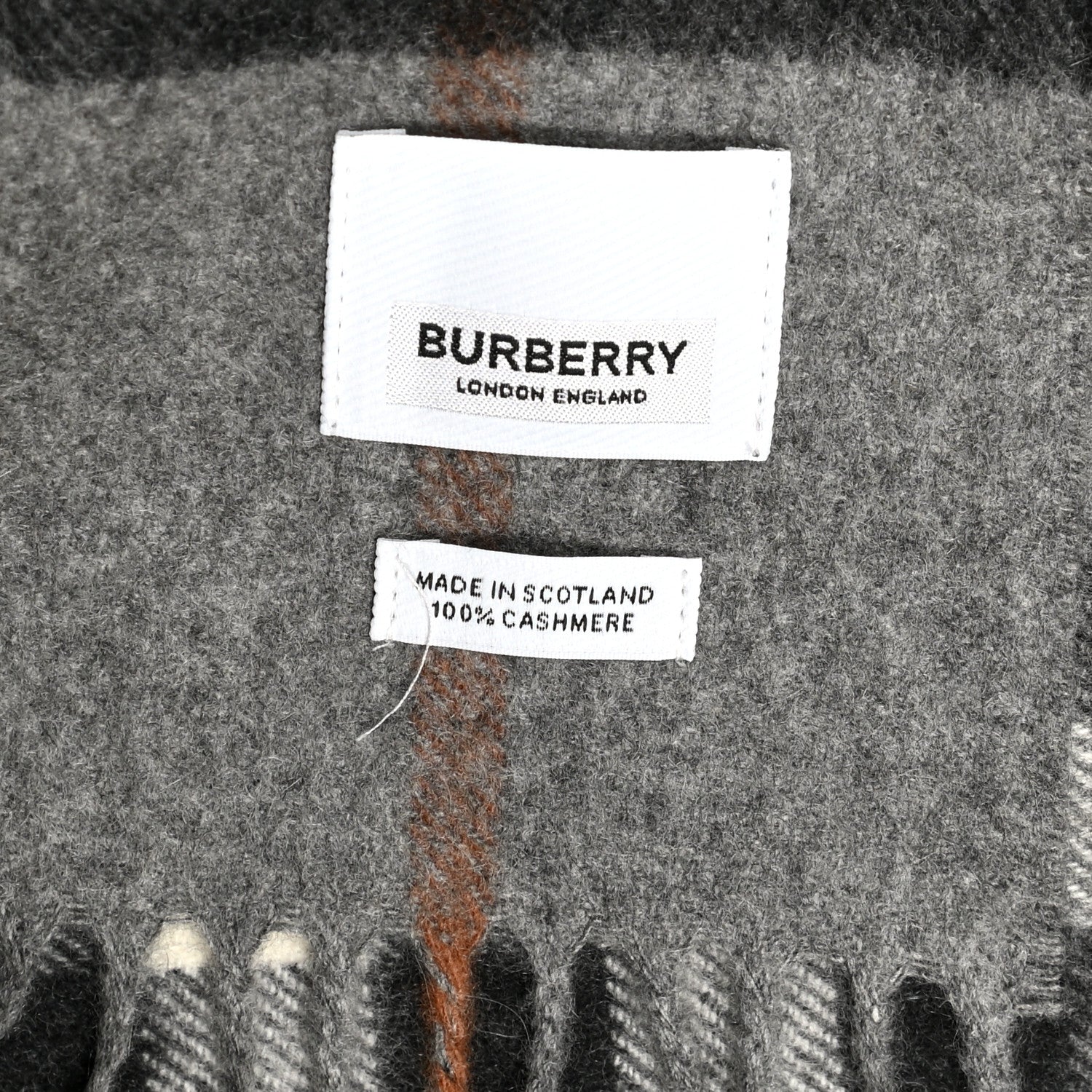 Burberry Cashmere Classic Check Fringe Scarf Grey 5 of 6