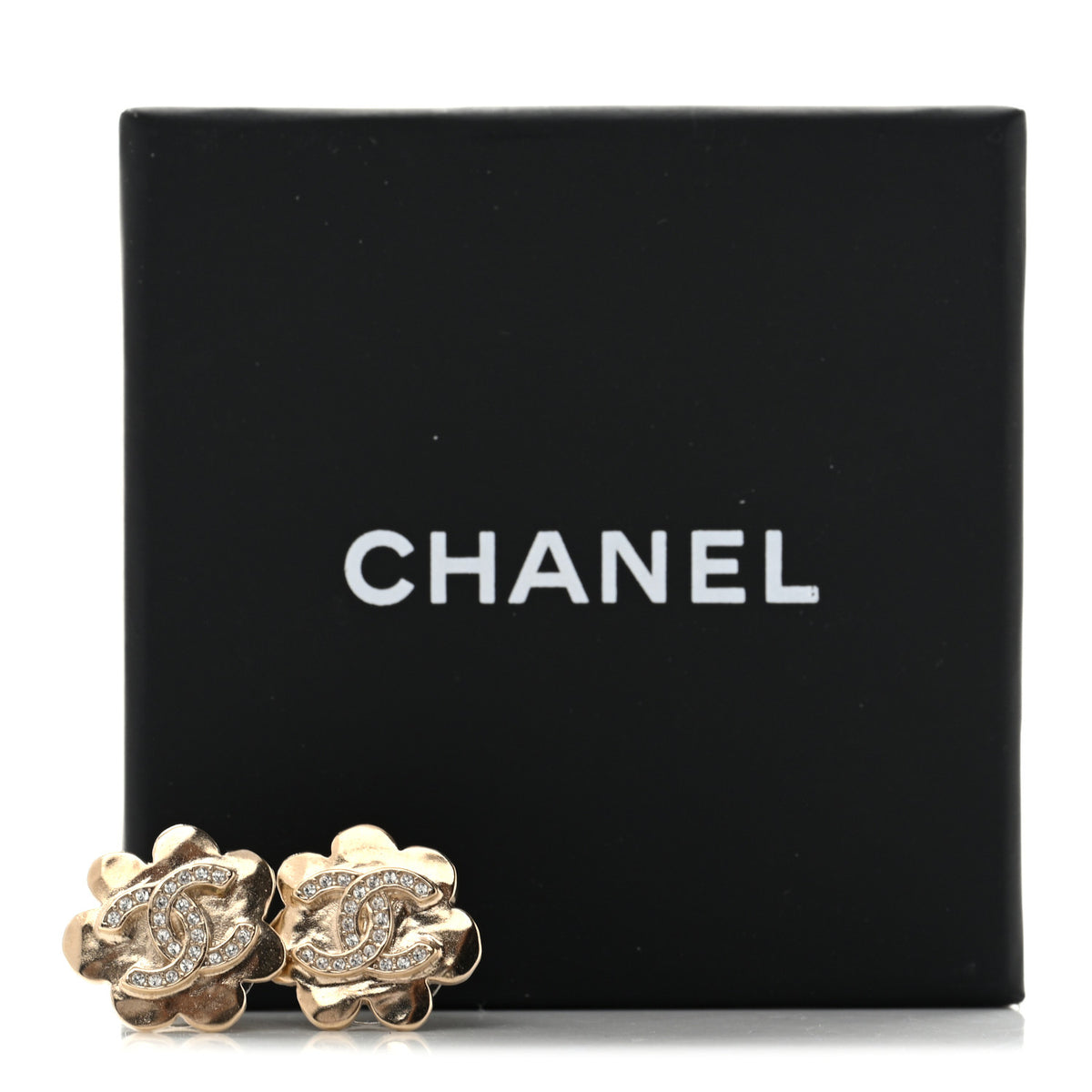 Crystal CC Flower Earrings Gold