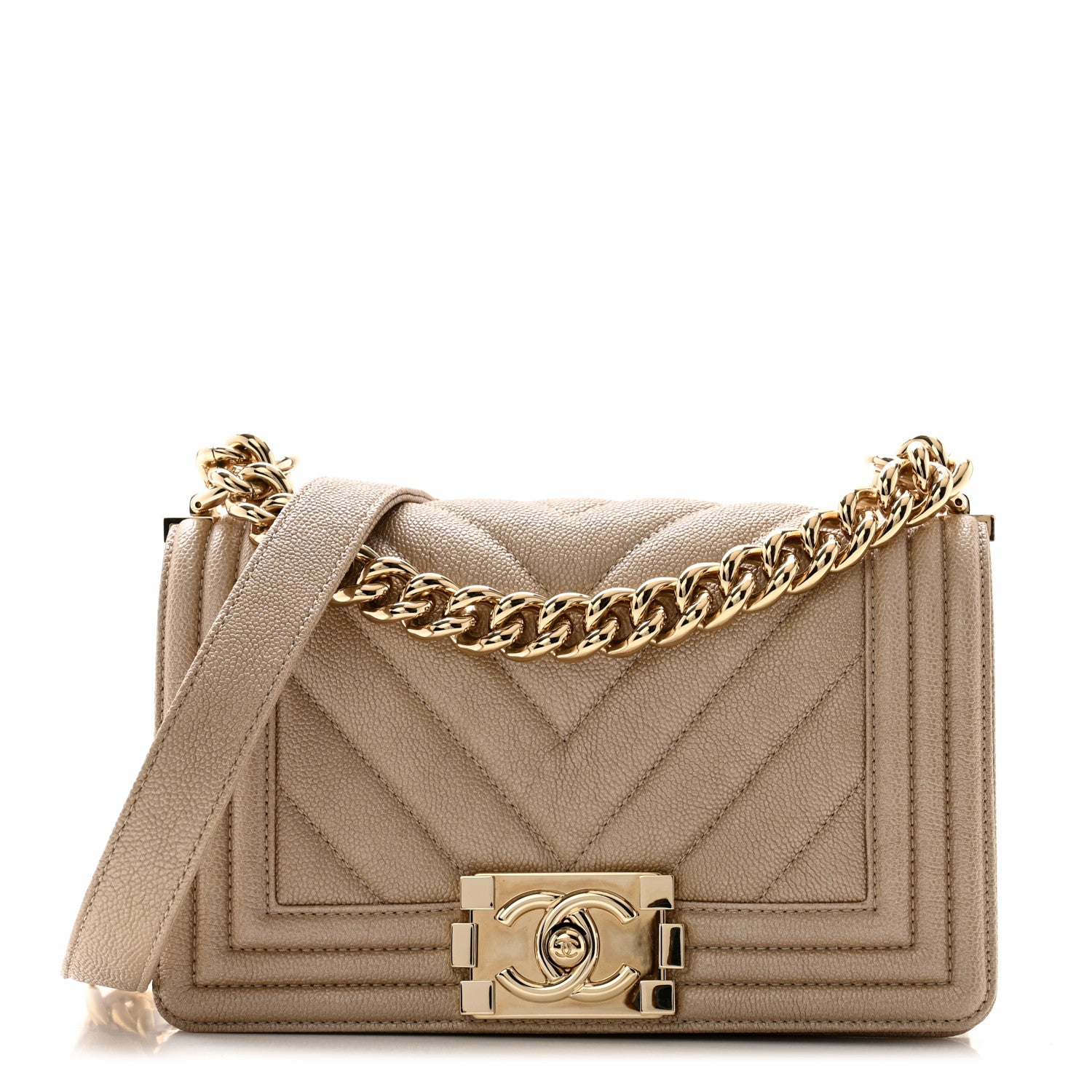 Chanel Iridescent Caviar Chevron Quilted Small Boy Flap Beige 1 of 10