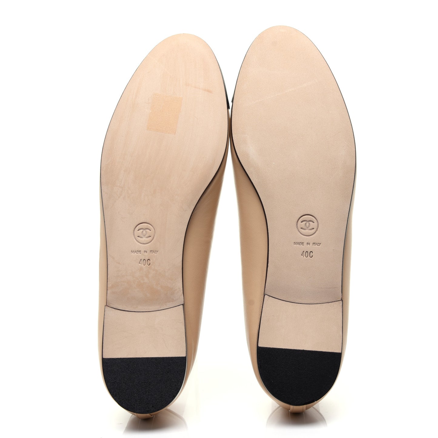 Lambskin Cap Toe CC Ballerina Flats 40 Beige Black