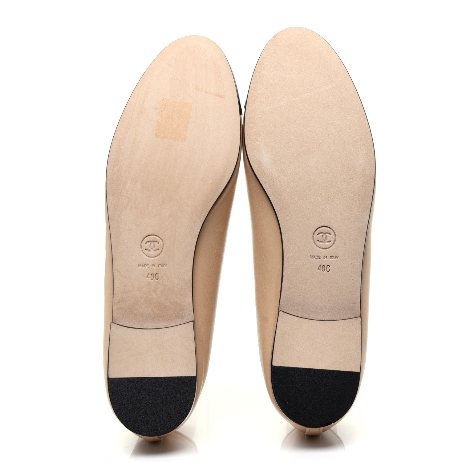Chanel Lambskin Cap Toe CC Ballerina Flats 40 Beige Black 9 of 12