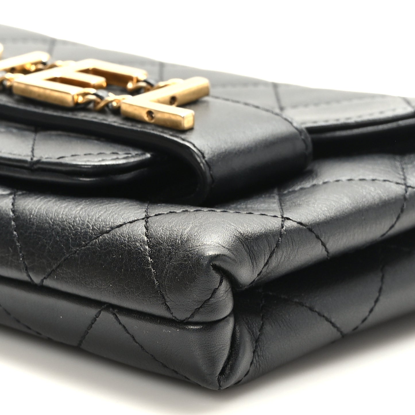 Calfskin Quilted Enchained Clutch Black