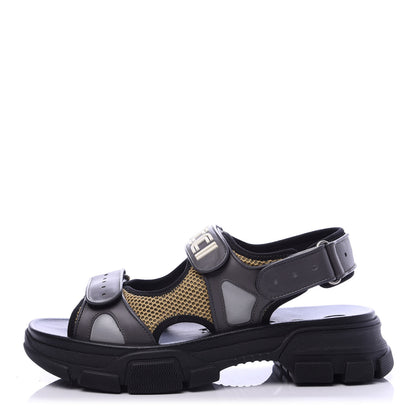 Gucci X SEGA Nappa Mesh Mens Aguru Sandals 9 Loess Black 1 of 10