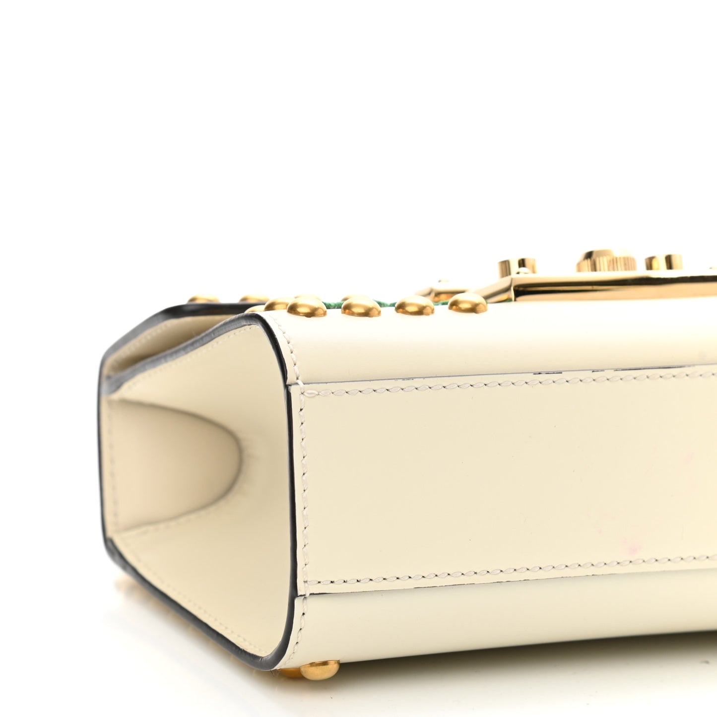 Calfskin Floral Embroidered Small Padlock Shoulder Bag White