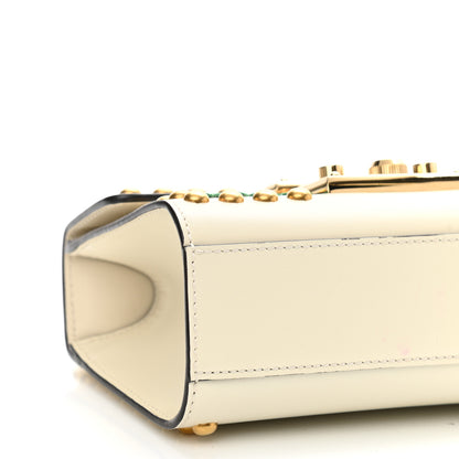 Gucci Calfskin Floral Embroidered Small Padlock Shoulder Bag White 9 of 12