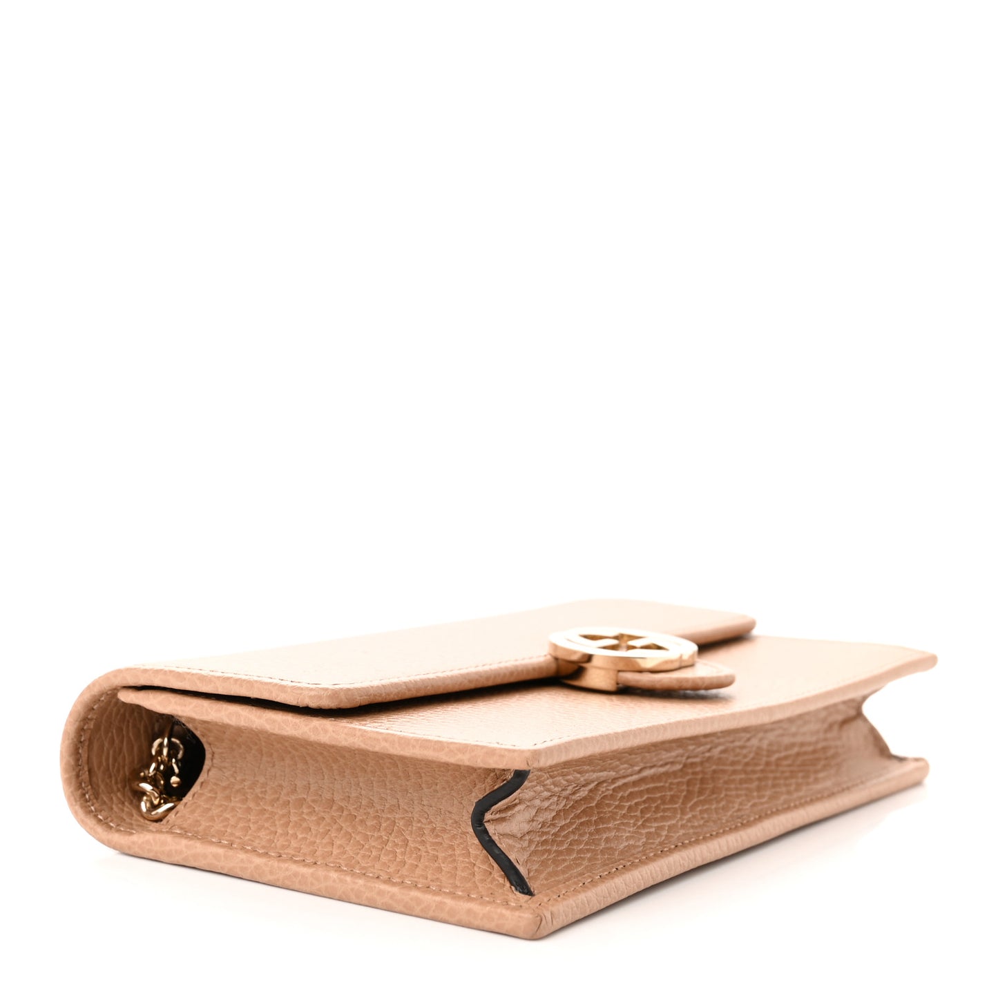 Dollar Calfskin Interlocking G Chain Wallet Camelia