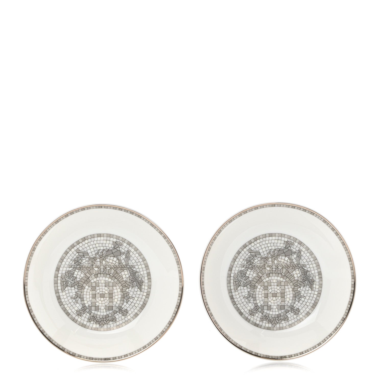 Hermes Porcelain Mosaique Au 24 Platine Soy Dish Set of 2 Platinum 2 of 18