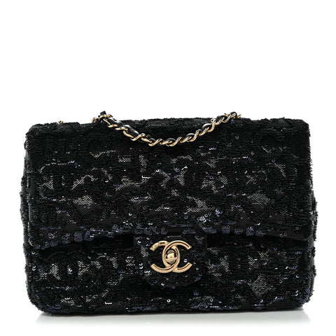 Sequin Quilted Small Single Flap Black
