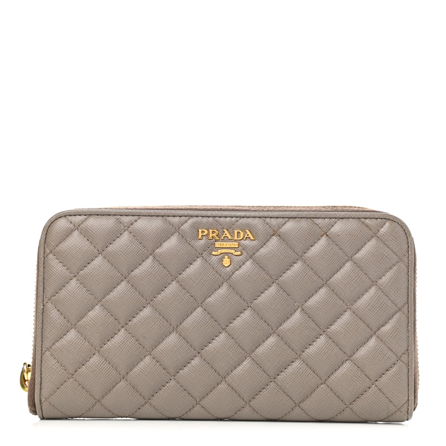 Prada Saffiano Quilted Zip Around Wallet Argilla 1 of 10