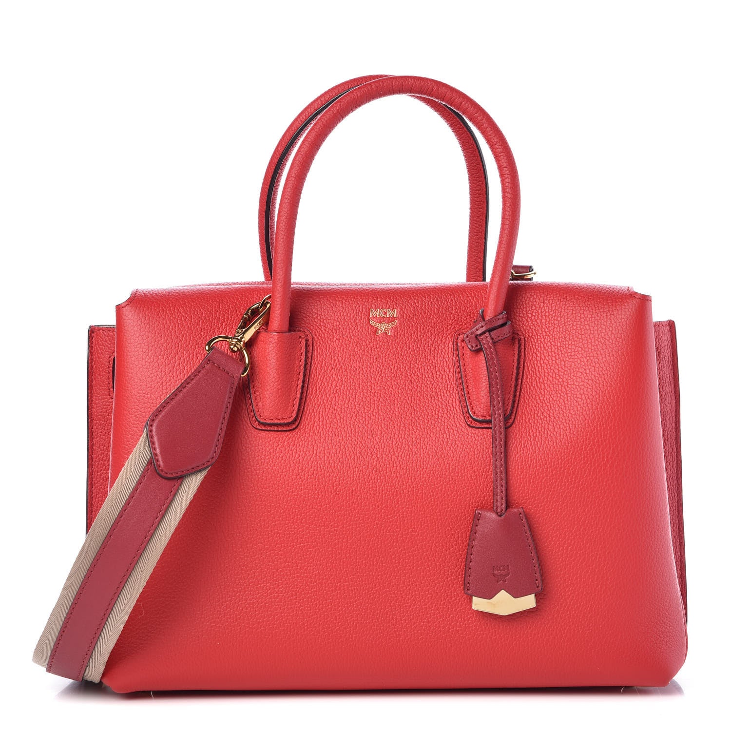MCM Grained Calfskin Medium Milla Tote Red 1 of 9