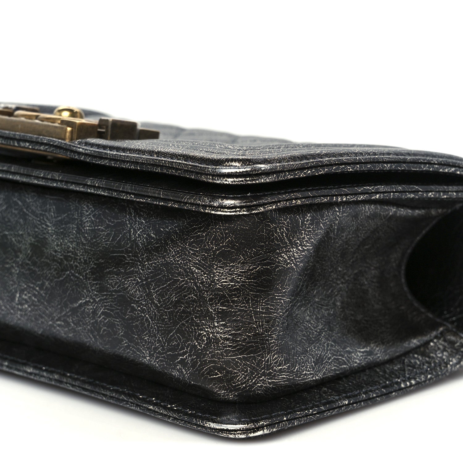 Chanel Cracked Metallic Calfskin Quilted Small Boy Flap Dark Silver 10 of 11