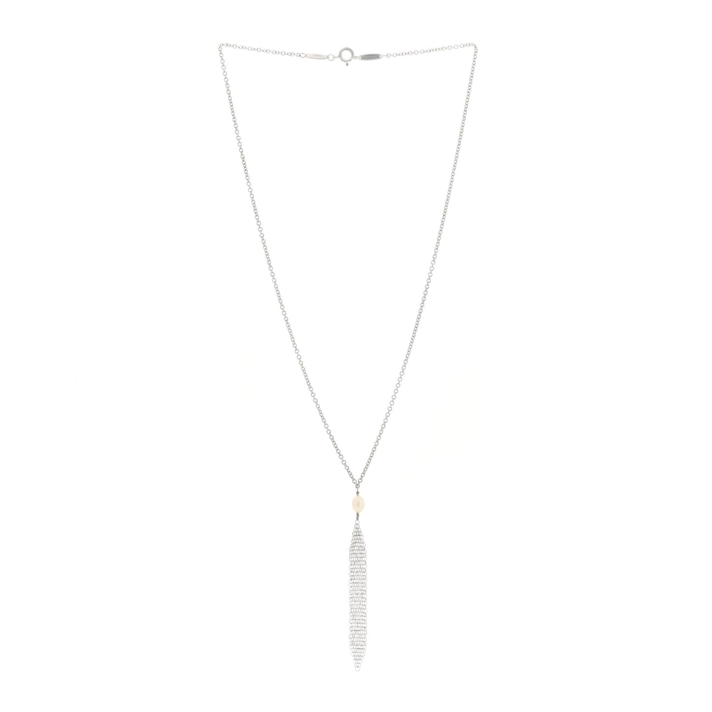 Sterling Silver Pearl Elsa Peretti Mesh Pendant Necklace