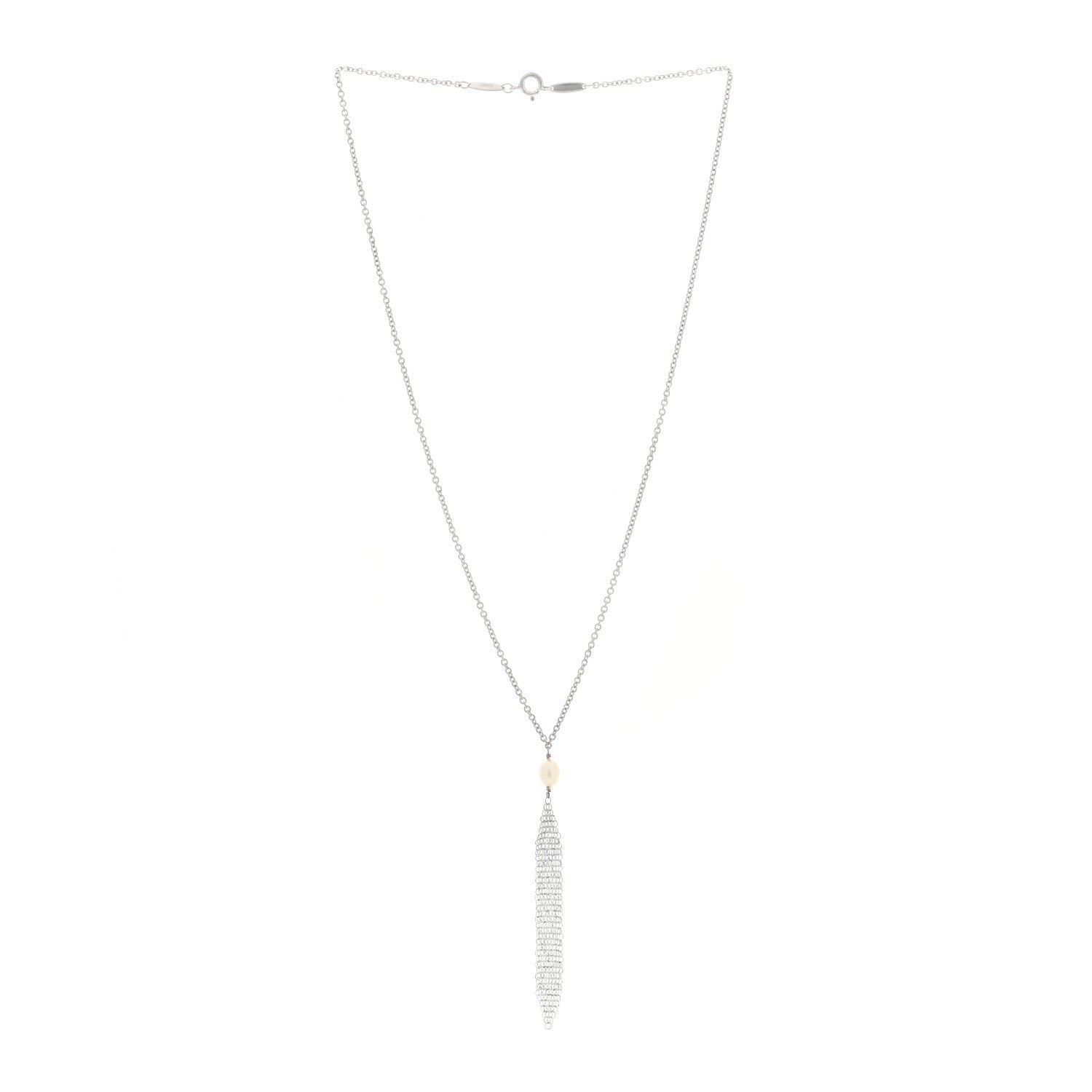 Tiffany Sterling Silver Pearl Elsa Peretti Mesh Pendant Necklace 3 of 4