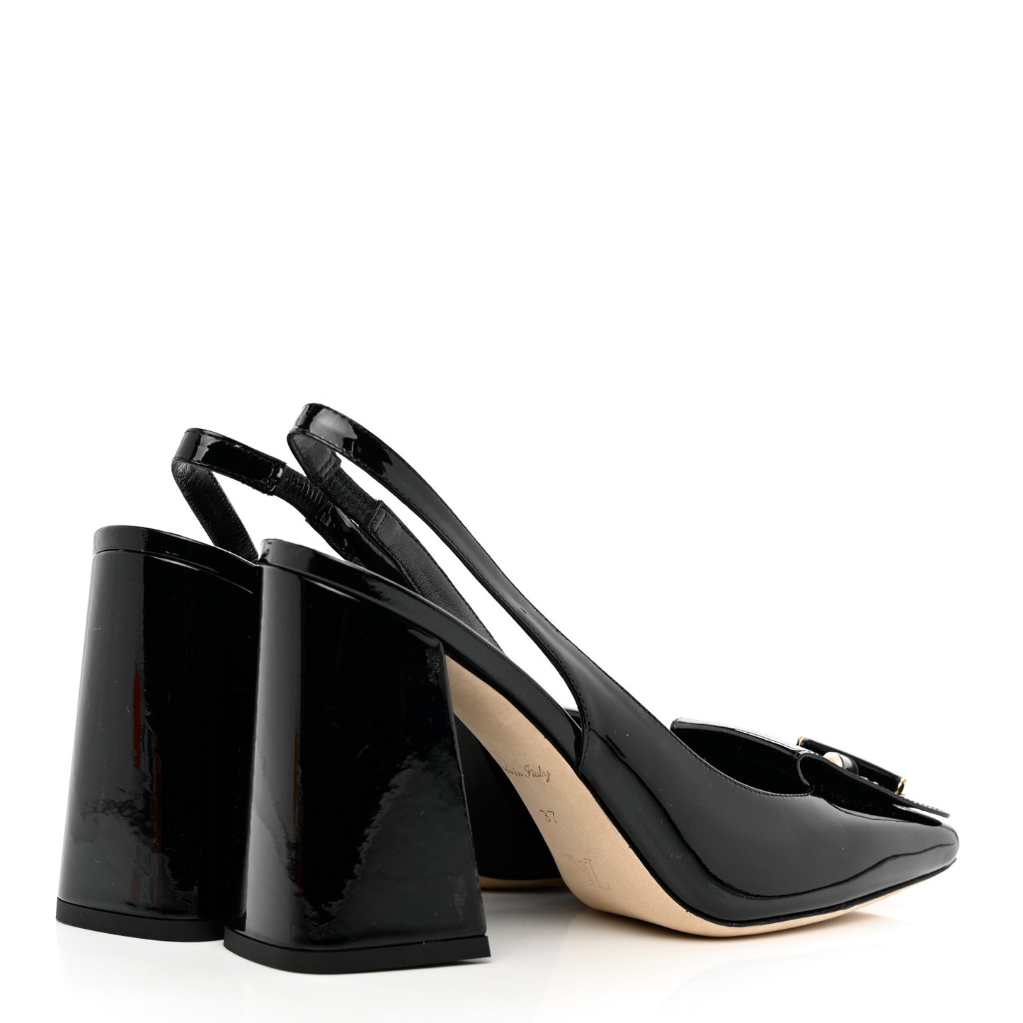 Patent Calfskin Shake Slingback Pumps 37 Black