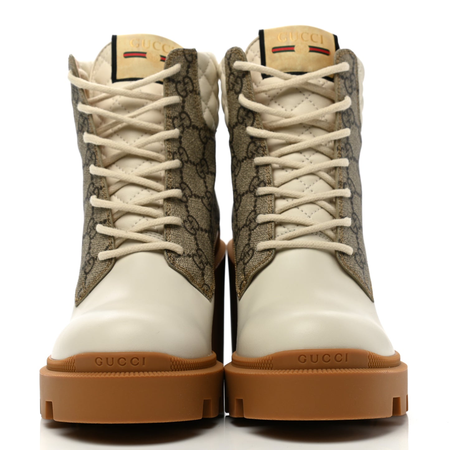 Calfskin GG Supreme Monogram Nappa Quilted Lace Up Ankle Boots 39.5 Mystic White Beige