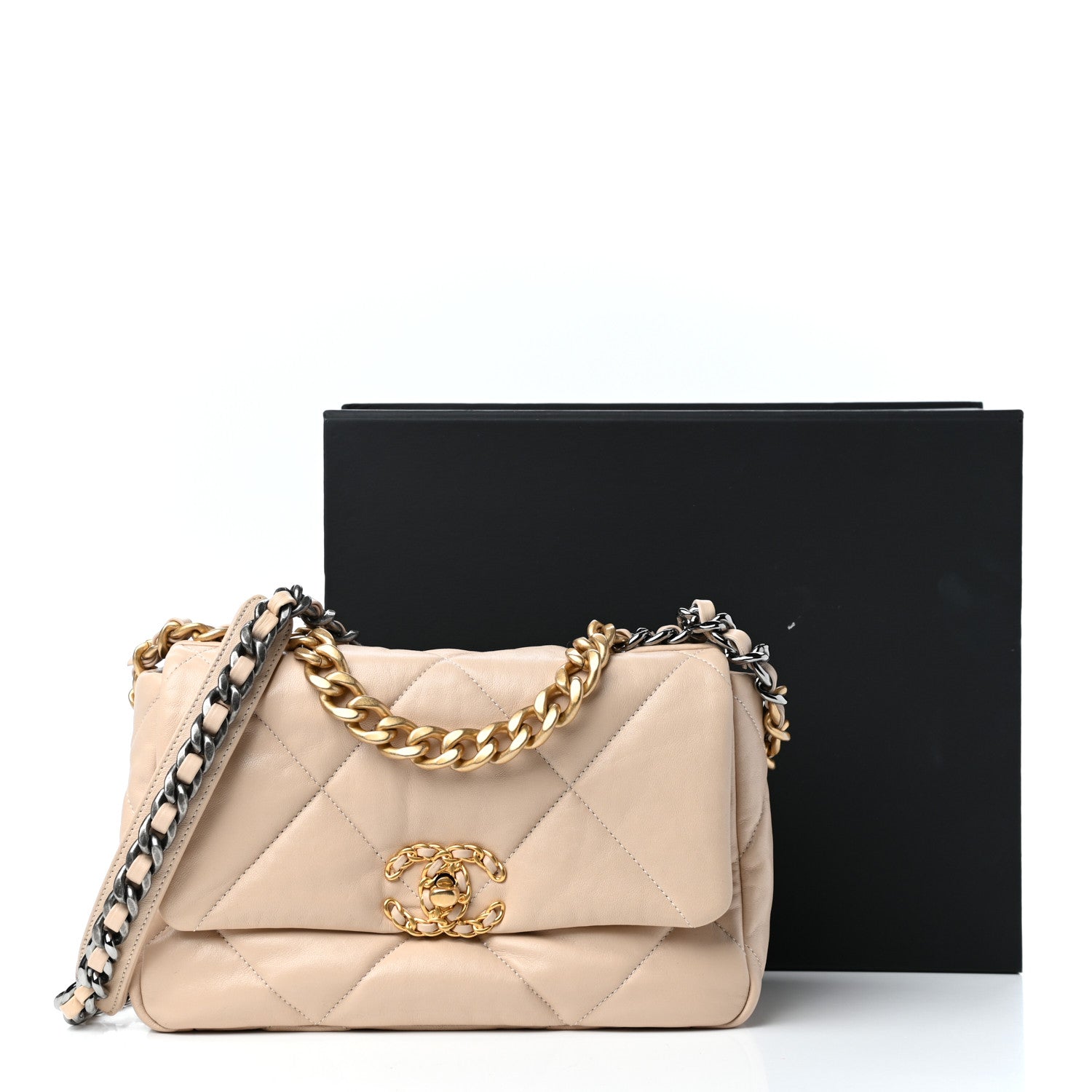 Chanel Goatskin Quilted Medium Chanel 19 Flap Beige 11 of 11