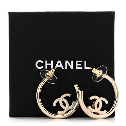 Chanel Metal Textured CC Hoop Earrings Gold 5 of 5