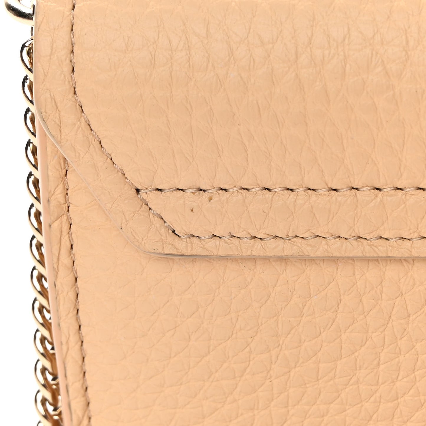 Shiny Grained Calfskin Aby Wallet on Chain Wooden Beige
