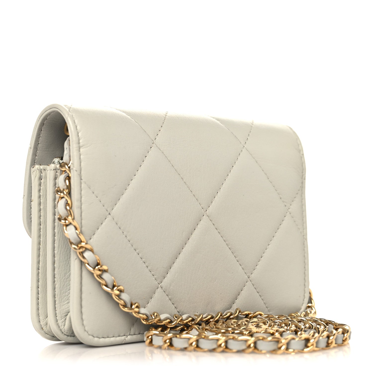 Chanel Calfskin Strass Quilted Clutch With Chain Flap Light Grey 2 of 9