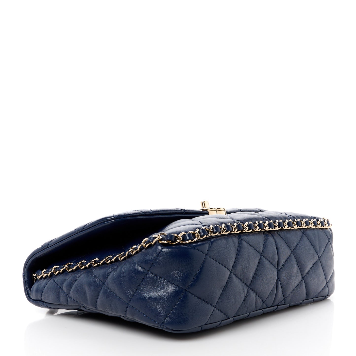 Lambskin Enamel Quilted Chain Frame Flap Navy