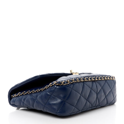 Chanel Lambskin Enamel Quilted Chain Frame Flap Navy 4 of 11