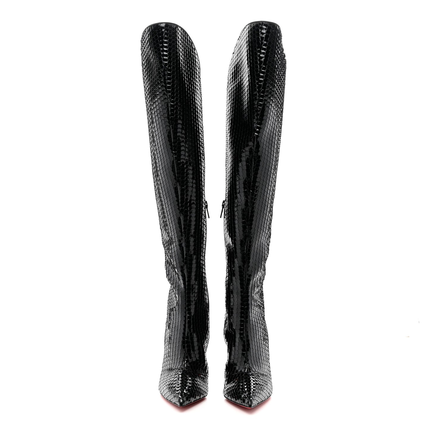 Patent Black Bird Embossed Alta Botta 100 Tall Boots 39 Black