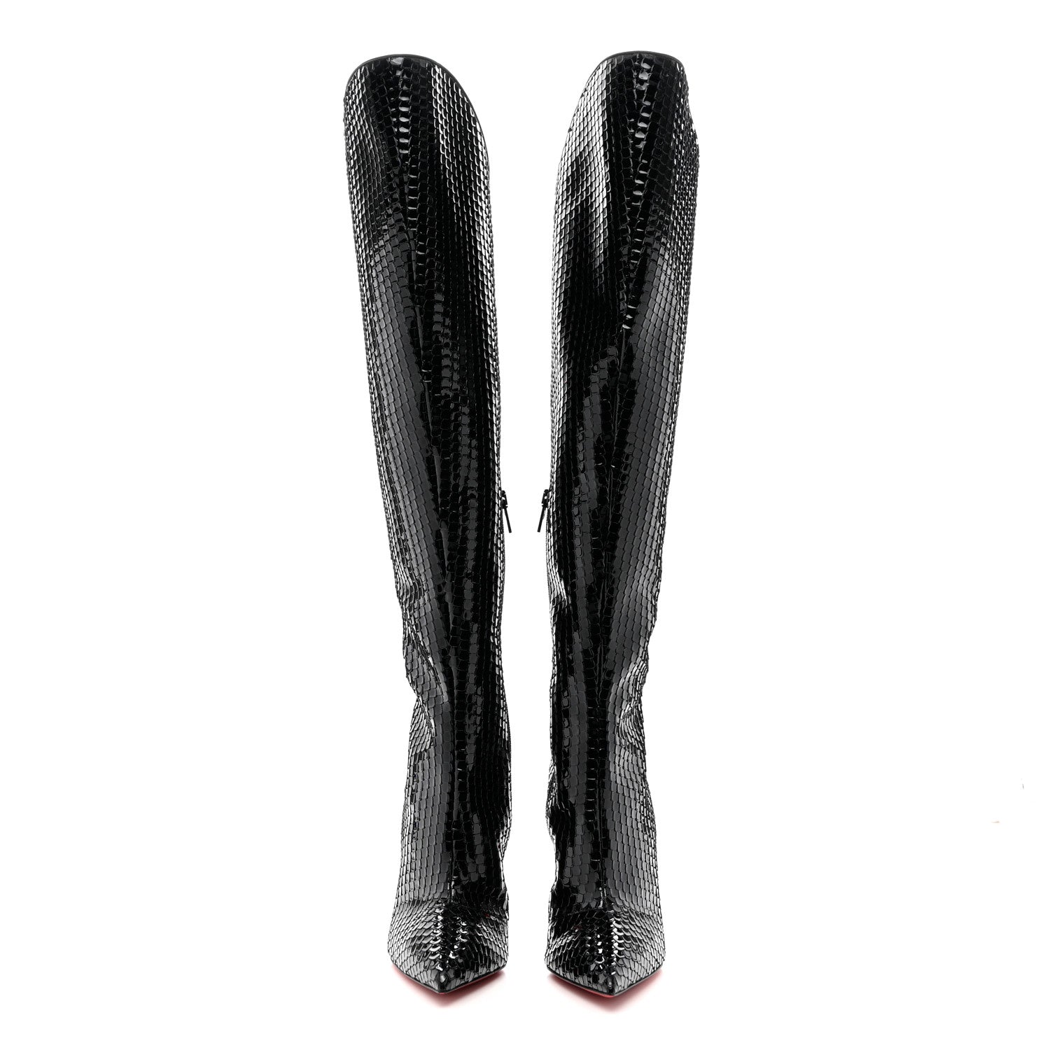 Christian Louboutin Patent Black Bird Embossed Alta Botta 100 Tall Boots 39 Black 2 of 6