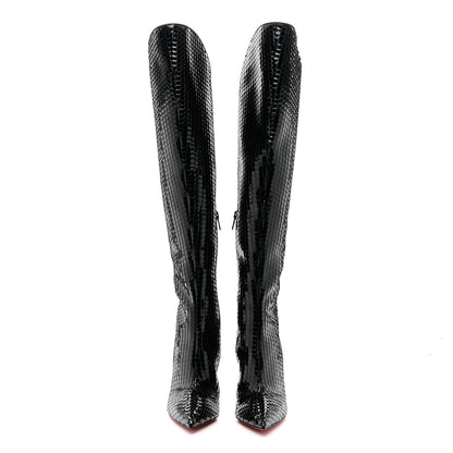 Christian Louboutin Patent Black Bird Embossed Alta Botta 100 Tall Boots 39 Black 2 of 6