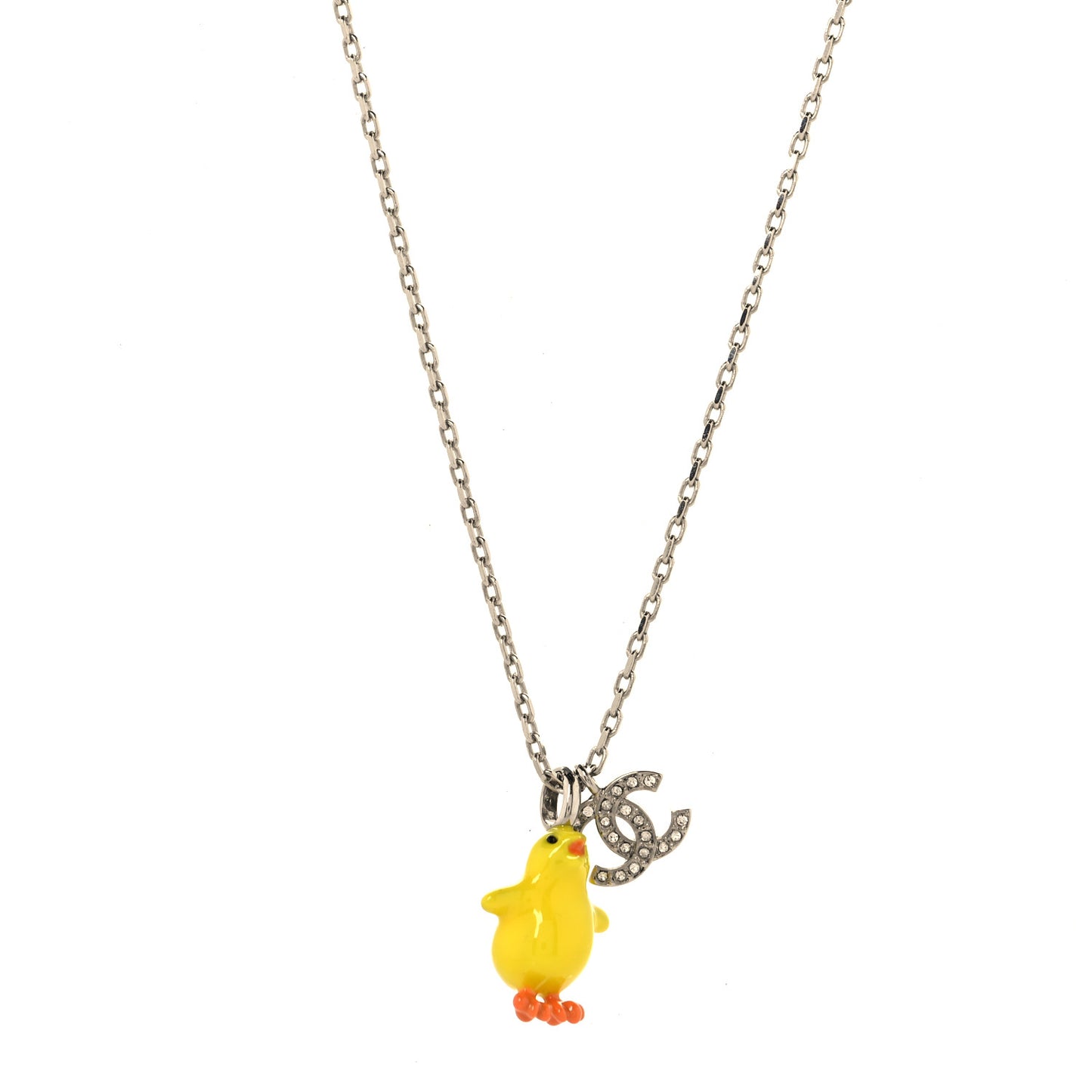 Metal Resin Strass Crystal CC Baby Chick Pendant Necklace Silver Yellow Orange