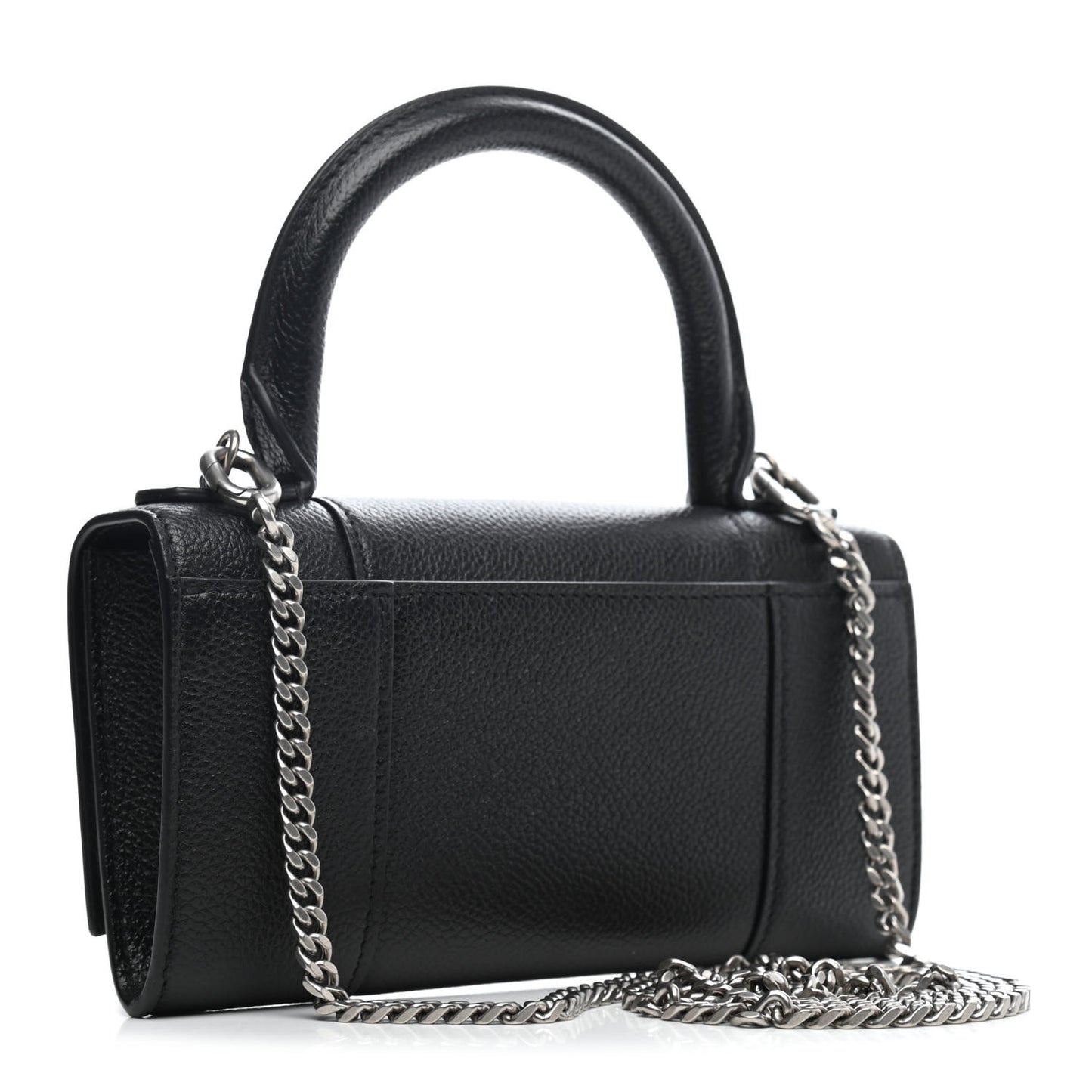 Grained Calfskin Hourglass Top Handle Crossbody Phone Holder Black