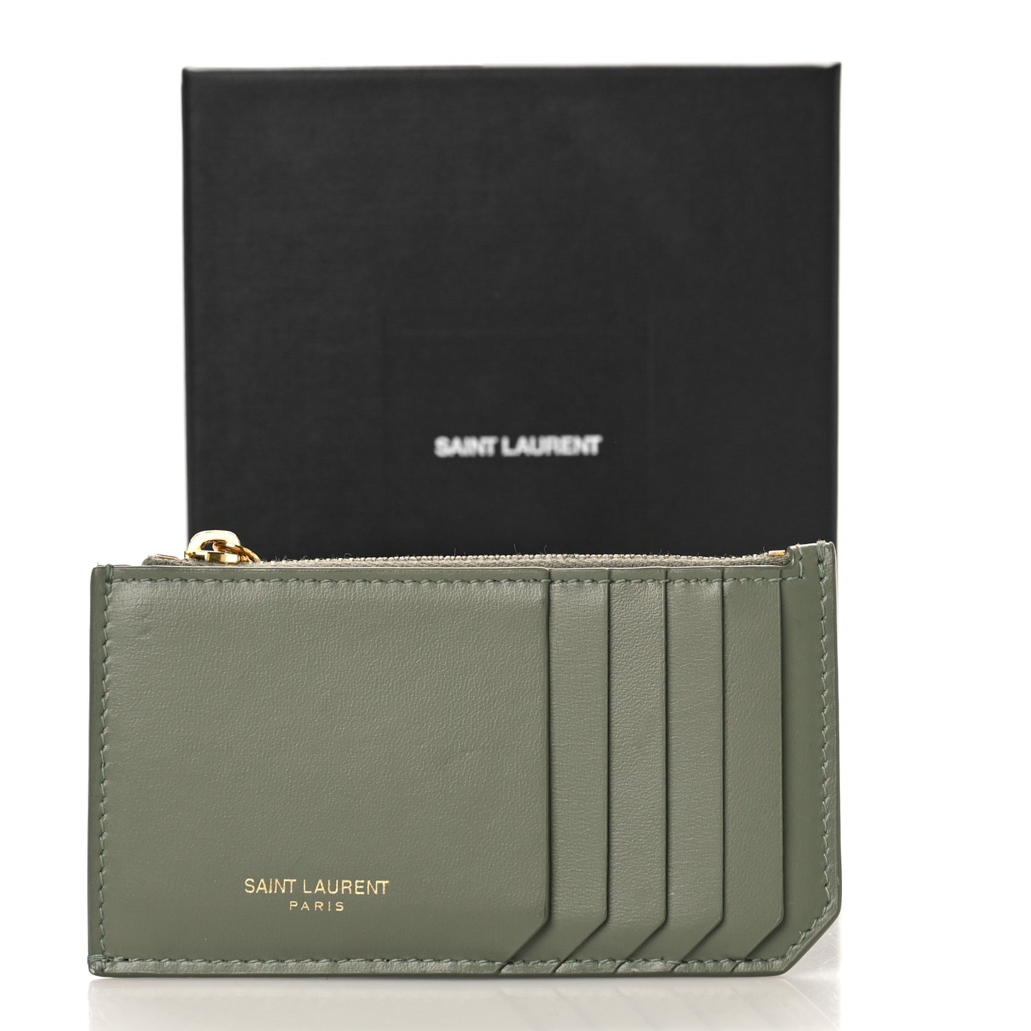 Calfskin 5 Fragments Zip Pouch Card Holder Light Sage