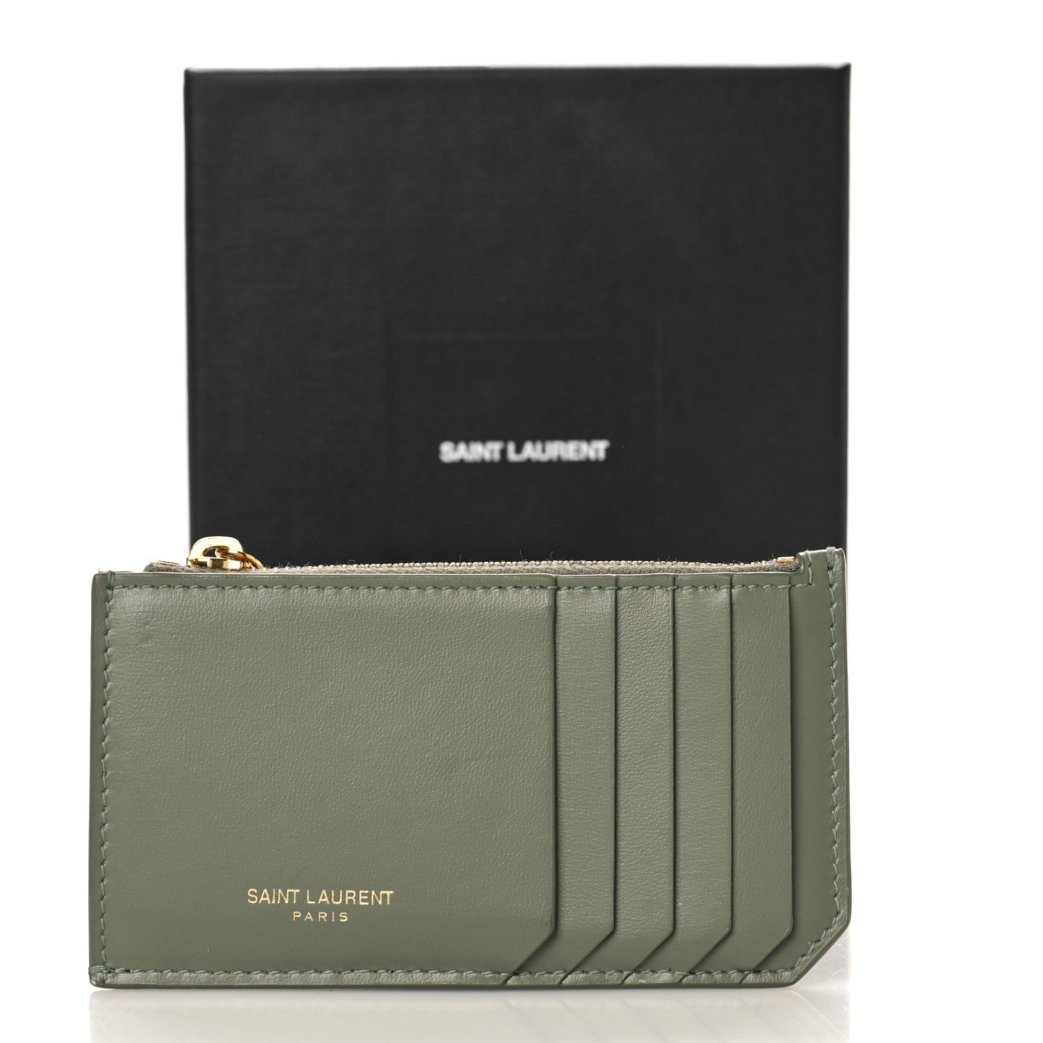 Saint Laurent Calfskin 5 Fragments Zip Pouch Card Holder Light Sage 9 of 9