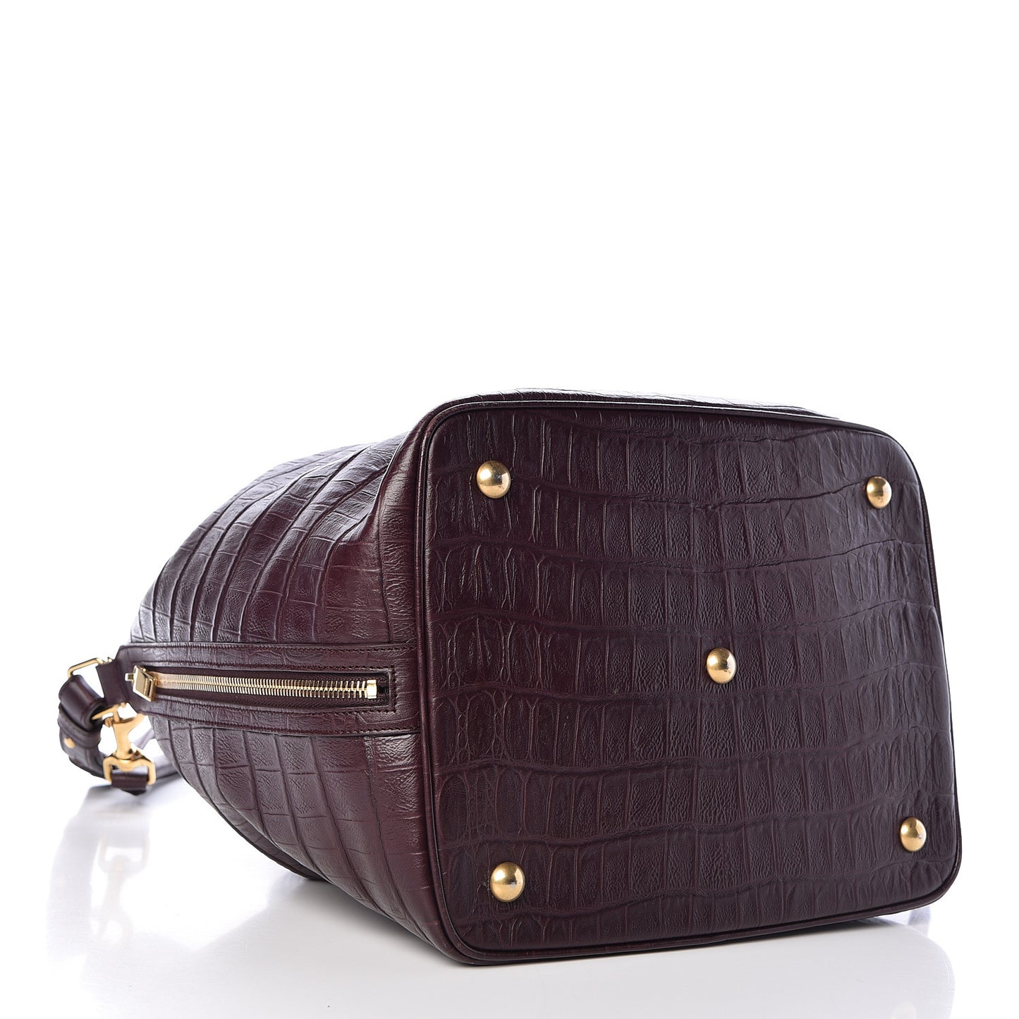 Calfskin Crocodile Embossed Large Emmanuelle Bucket Bag Burgundy