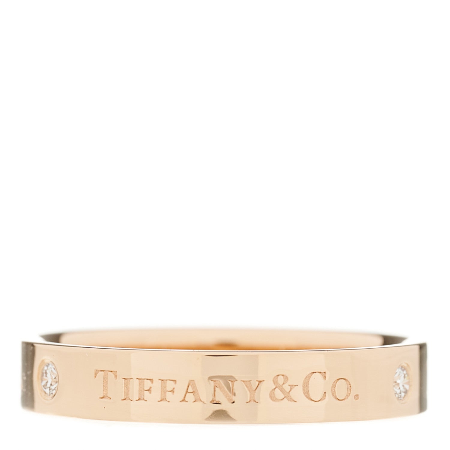 Tiffany 18K Rose Gold Diamond 4mm Logo Band Ring 61 9.5 2 of 3