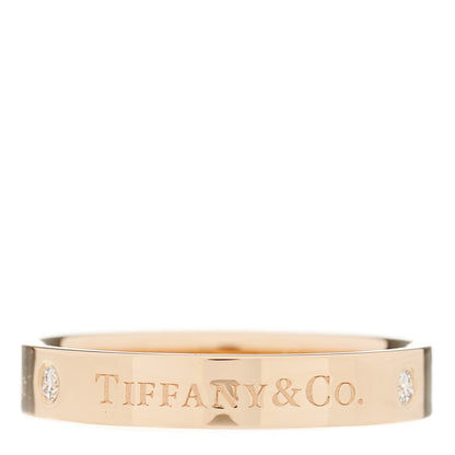 Tiffany 18K Rose Gold Diamond 4mm Logo Band Ring 61 9.5 2 of 3