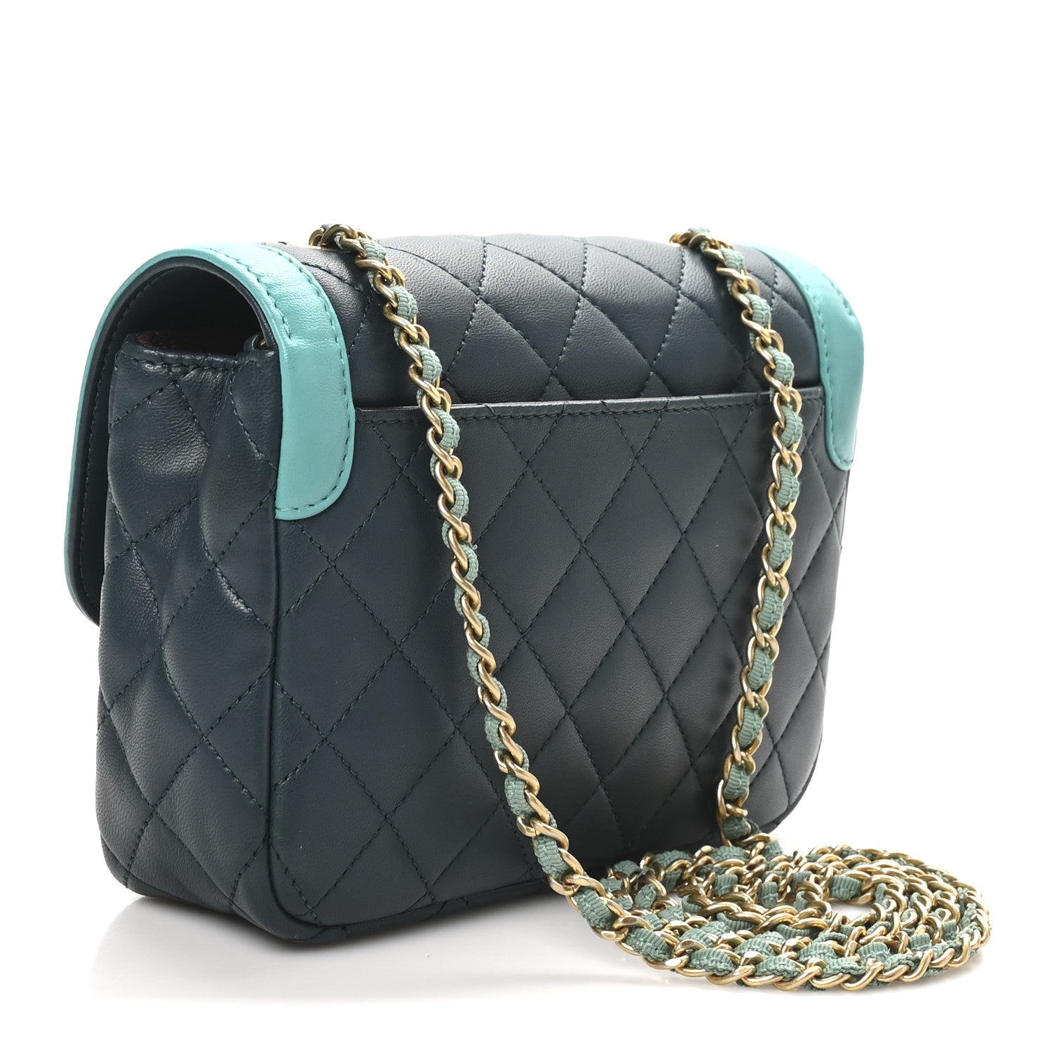 Chanel Lambskin Quilted Two Tone Day Flap Navy Turquoise 3 of 10
