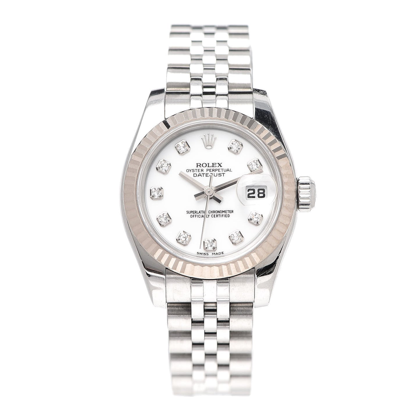 Stainless Steel 18K White Gold Diamond 26mm Oyster Perpetual Datejust Watch White 179174