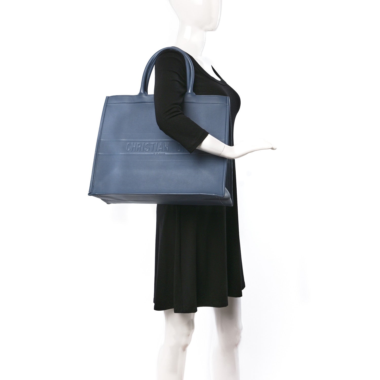 Christian Dior Calfskin Embossed Large Book Tote Blue 2 of 9