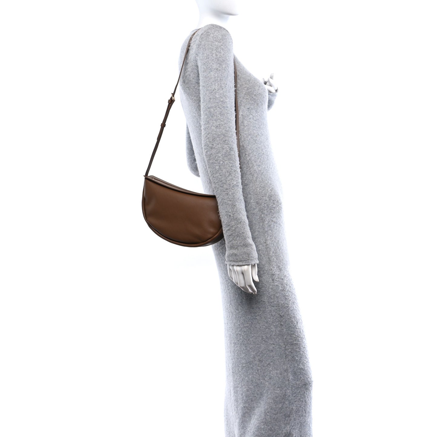 Soft Calfskin Moon Sling Bag Brown