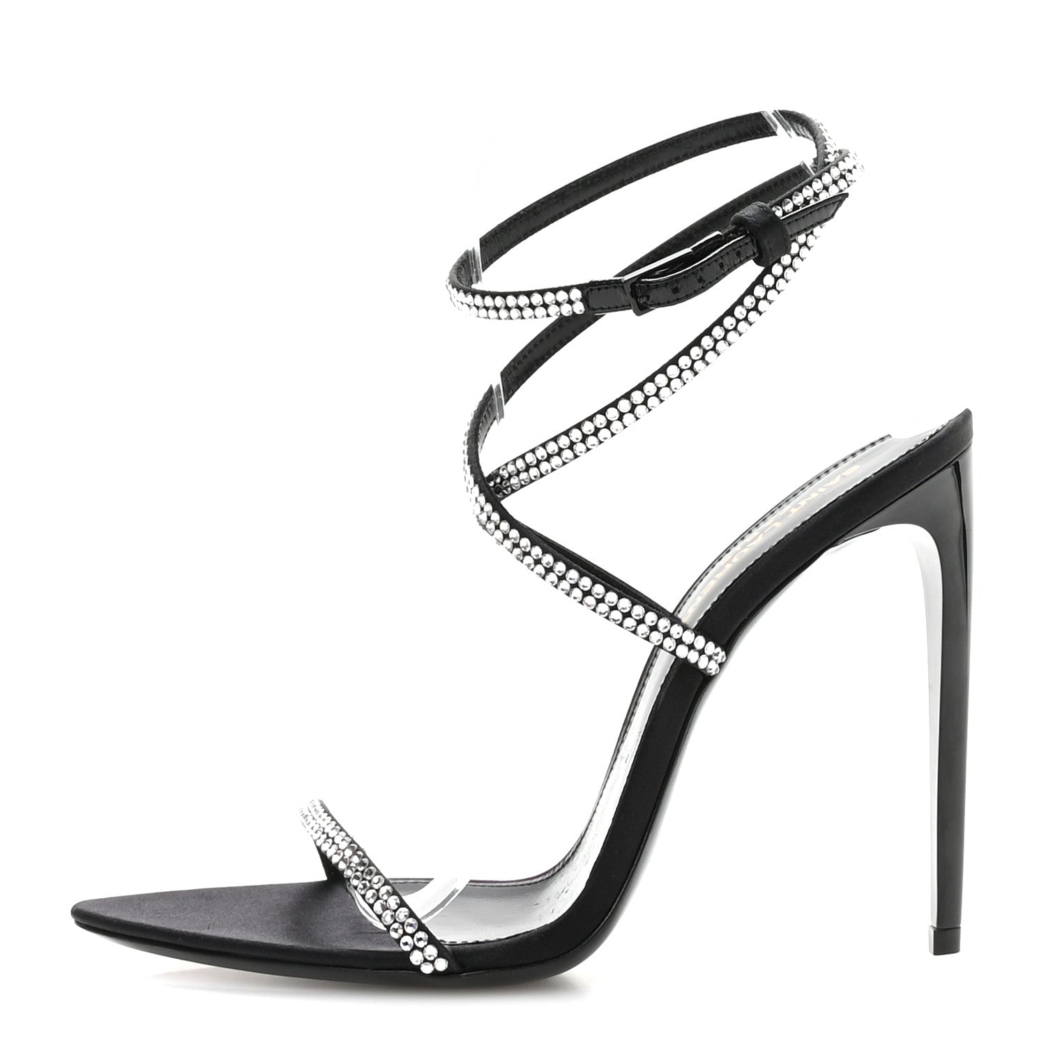 Saint Laurent Crepe Satin Crystal Satine 110 Sandals 37.5 Black 1 of 8