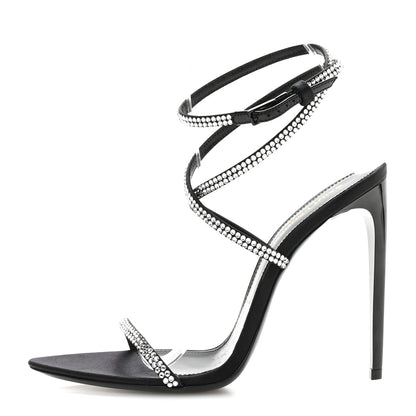 Saint Laurent Crepe Satin Crystal Satine 110 Sandals 37.5 Black 1 of 8