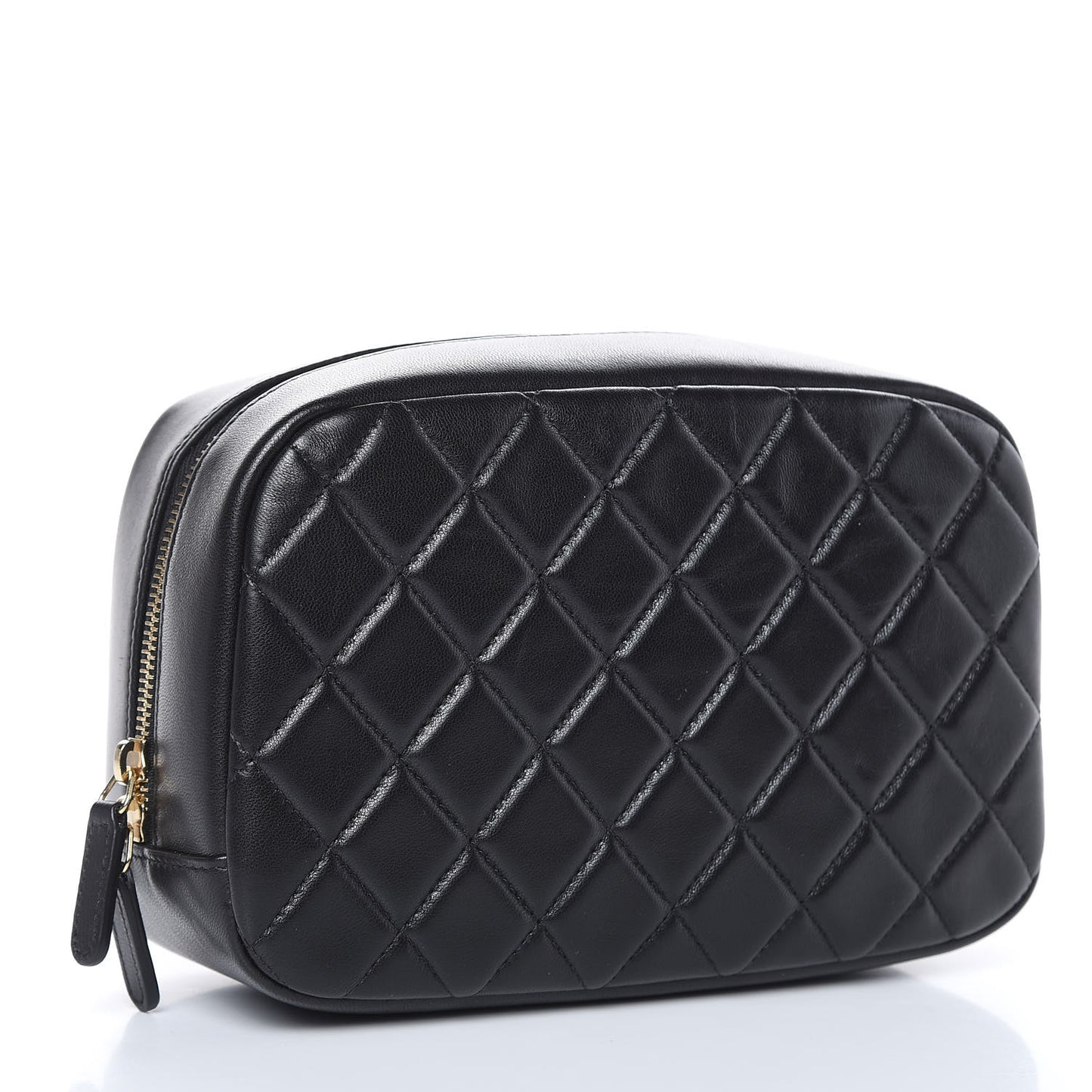 Lambskin Quilted Medium Curvy Pouch Cosmetic Case Black