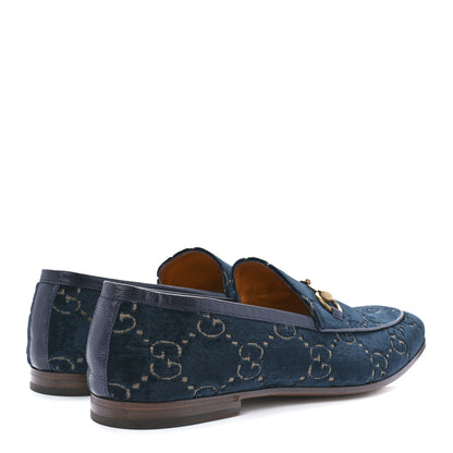 Gucci Velvet GG Monogram Horsebit Mens Jordaan Loafers 10.5 Blue Beige 4 of 8