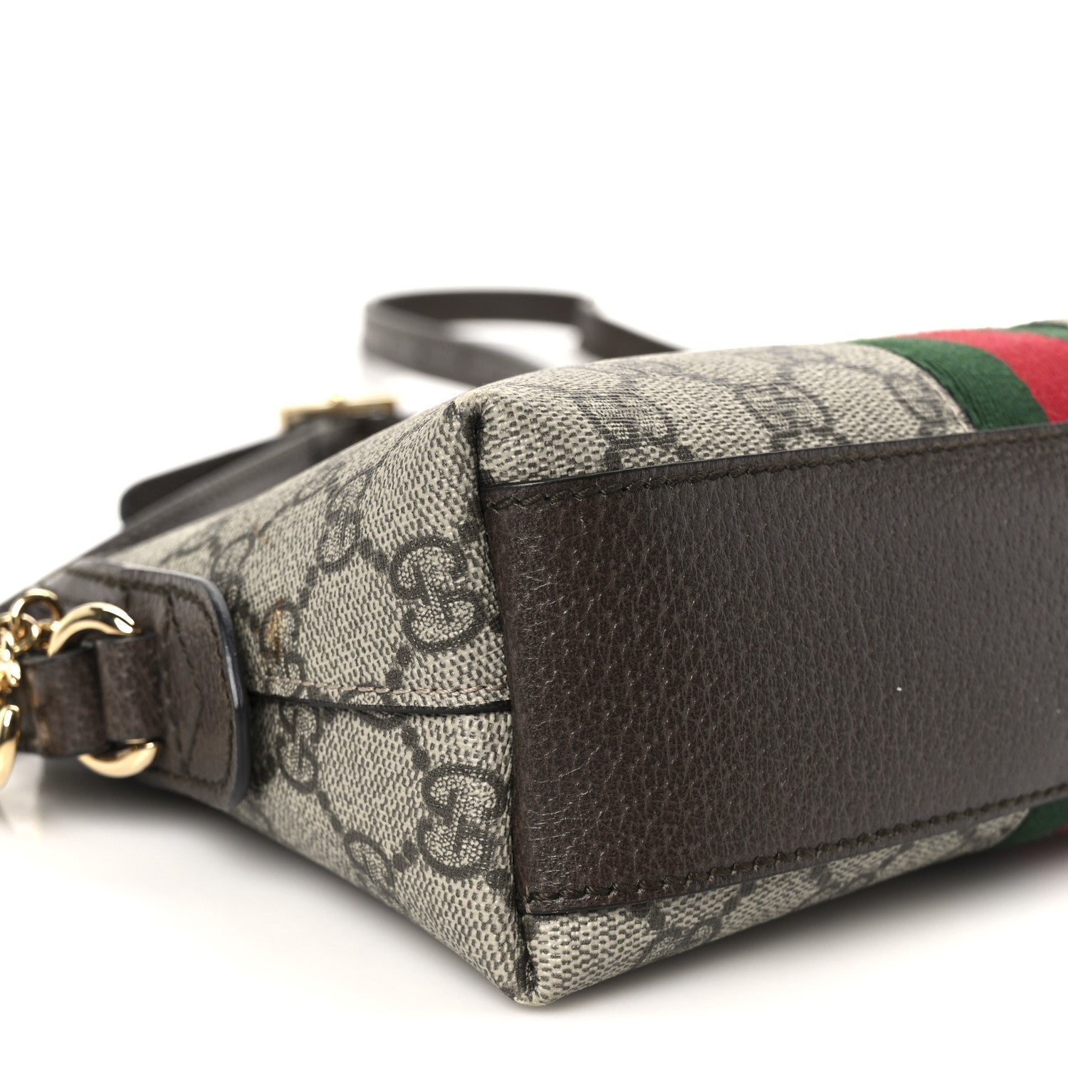 Gucci GG Supreme Monogram Textured Dollar Calfskin Web Small Ophidia Dome Shoulder Bag Beige Ebony New Acero 10 of 13
