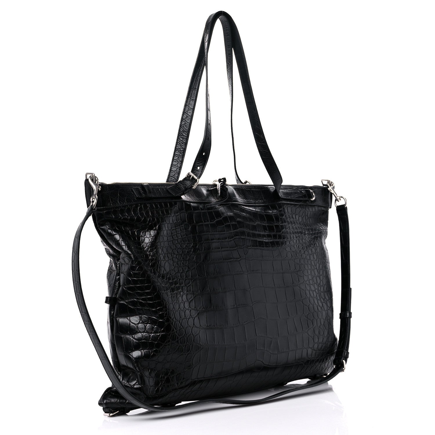 Saint Laurent Calfskin Crocodile Embossed Large Convertible ID Bag Black 3 of 9