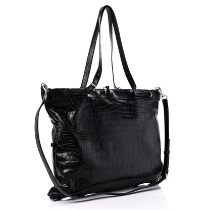 Saint Laurent Calfskin Crocodile Embossed Large Convertible ID Bag Black 3 of 9