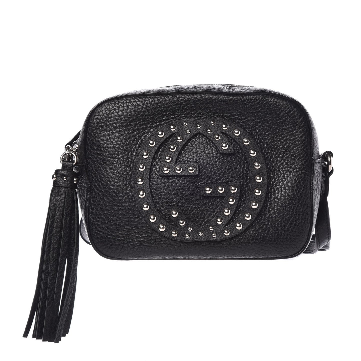 Pebbled Calfskin Studded Small Soho Disco Bag Black