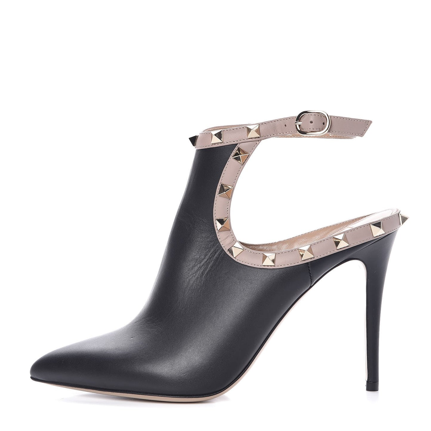 Calfskin Rockstud Open Back Ankle Booties 38.5 Black Poudre